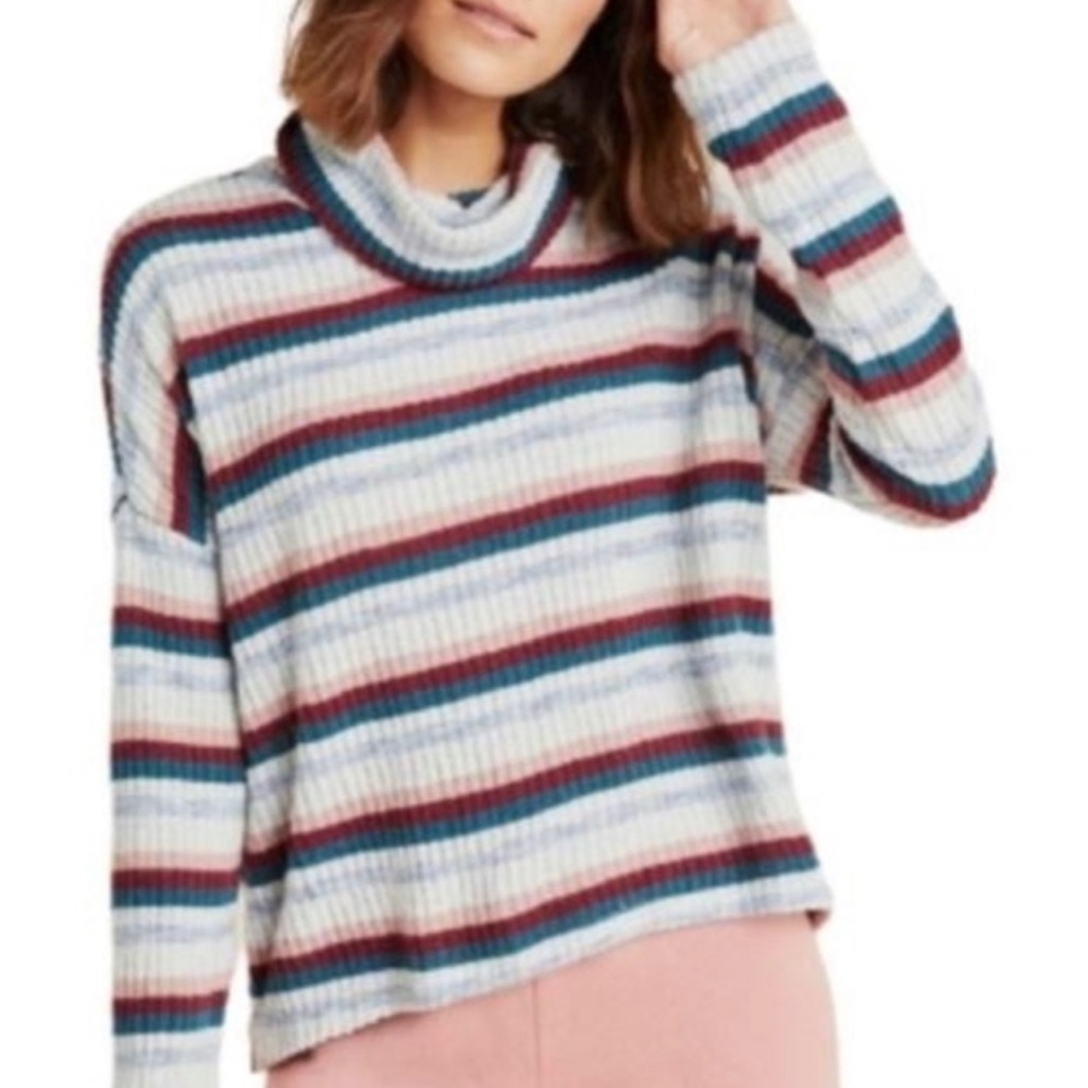 Anthropologie Saturday Sunday Striped High Low, Cowl Neck Sweater Size XS
